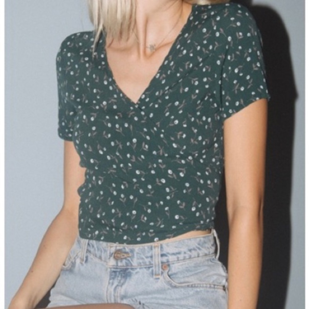 Floral Green V-Neck Women's Top